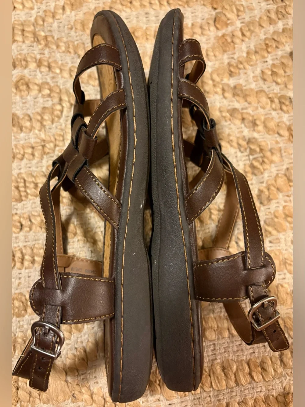 boc Born Concept Kesia Brown Faux Leather Strappy Sandal w Woven Strap Detail 8M